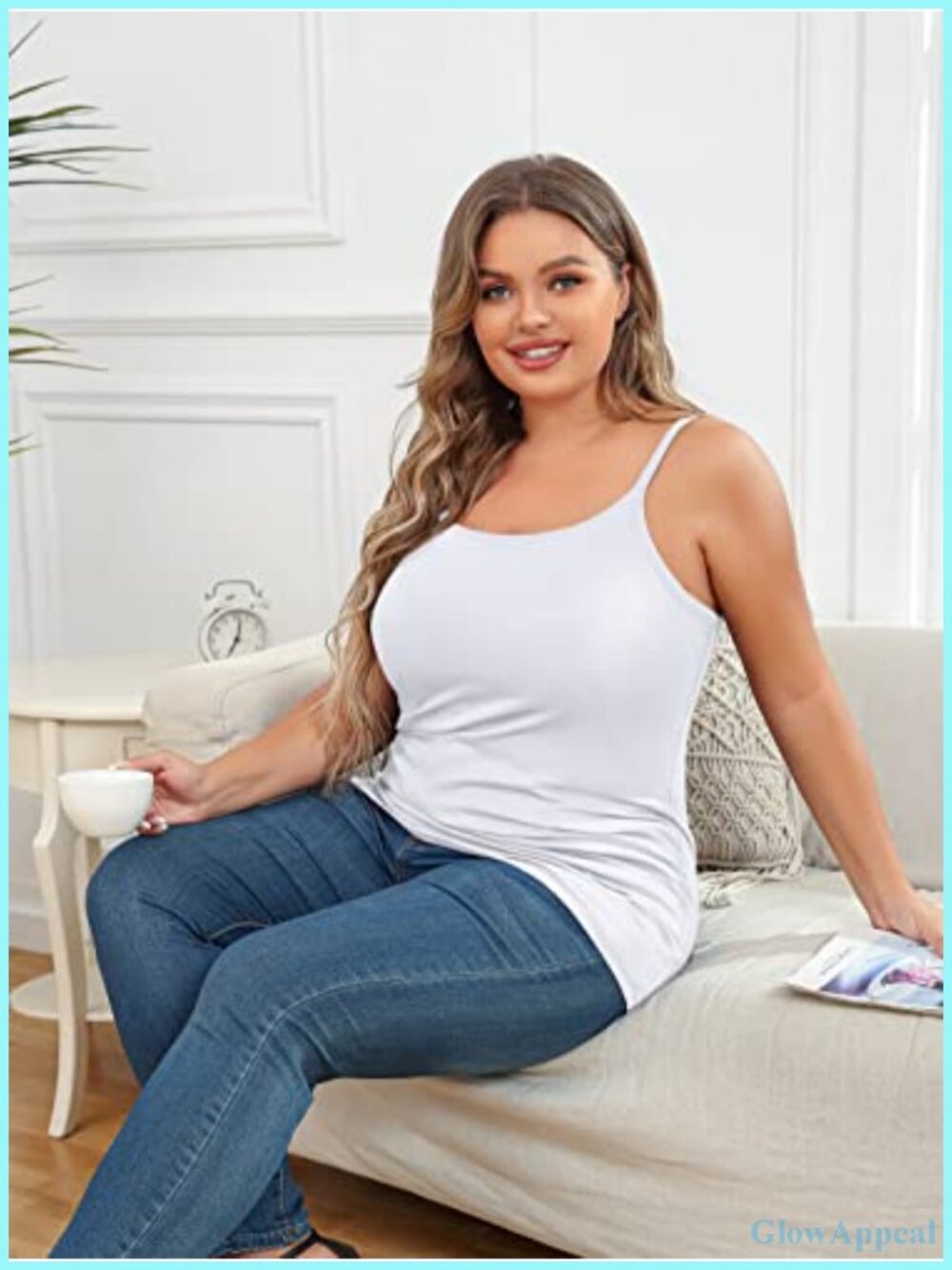 Unpadded Shelf Bra Camisole Plus Size Cotton Scoop Neck - Picture 2 of 6